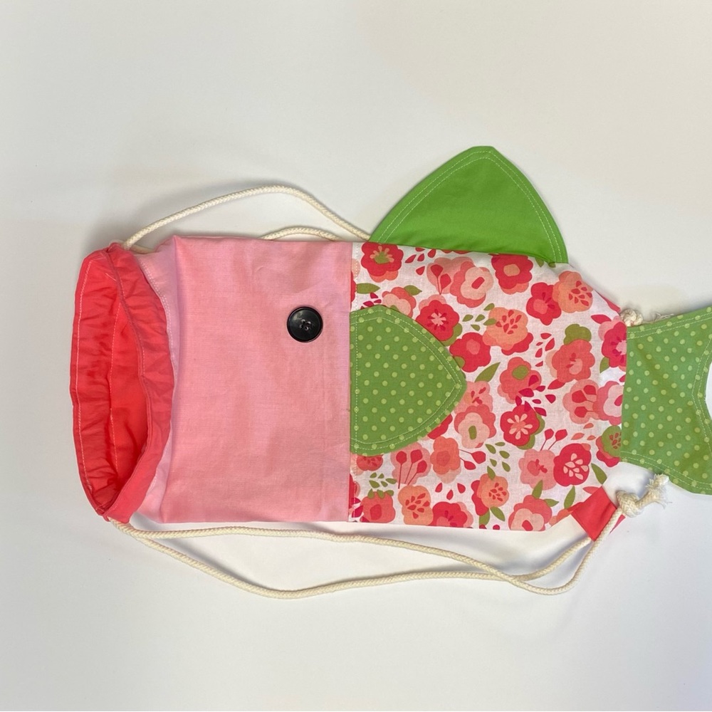 Backpack tote handmade original fish bag floral with polka dot. ***SOLD*** - Picture 2 of 3